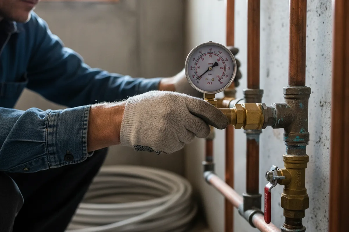 Pressure testing a repaired line during Water Line Repair in Gosport